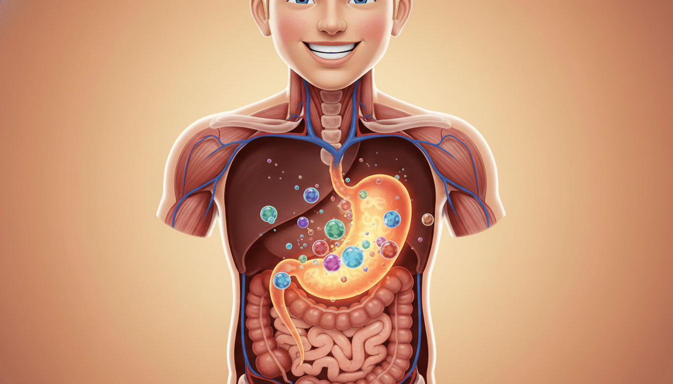 Illustration de bulles de CO2 dans l'estomac humain