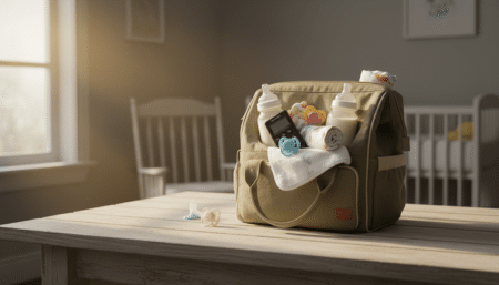 Dictaphone caché dans un sac à langer de bébé