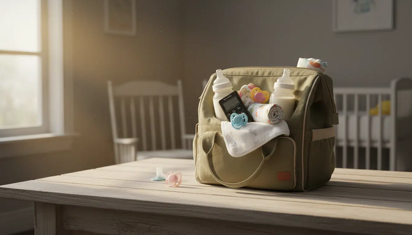 Dictaphone caché dans un sac à langer de bébé