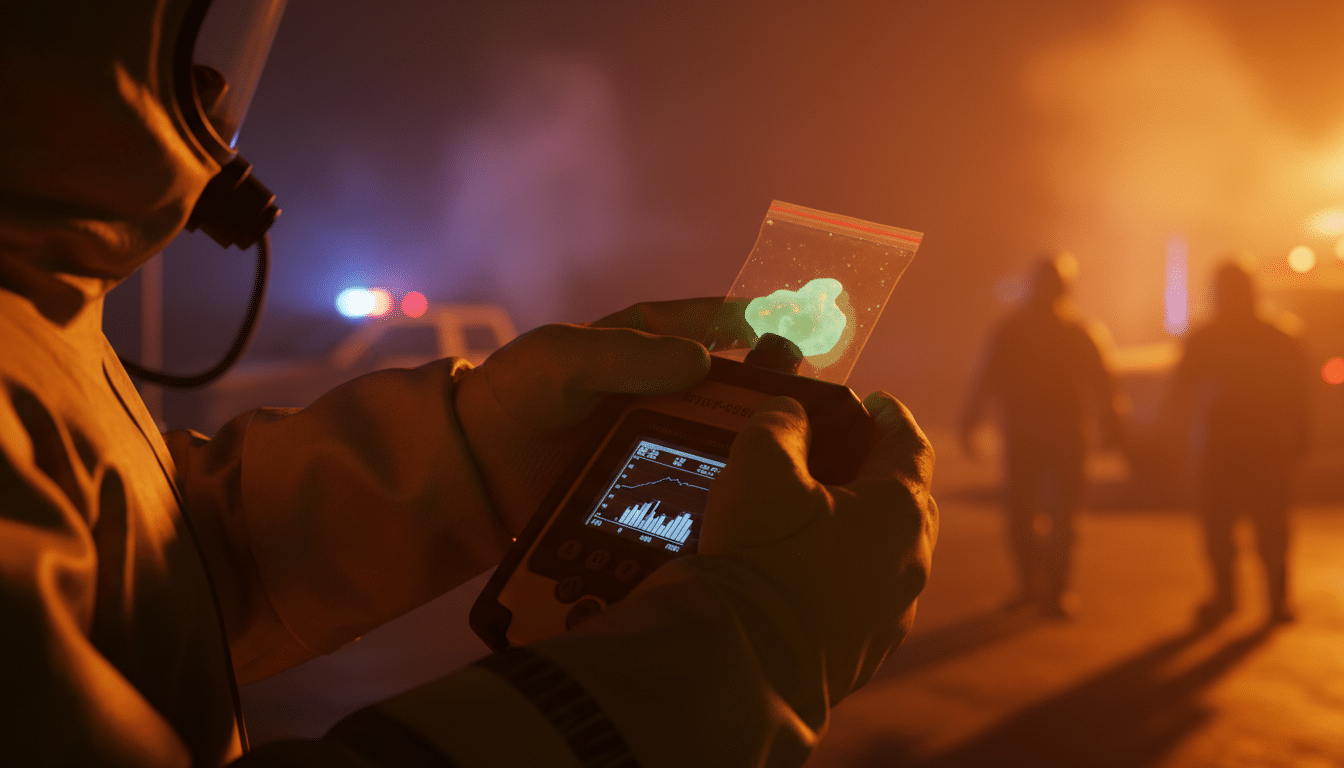 Appareil de mesure de radioactivité près d'un flacon