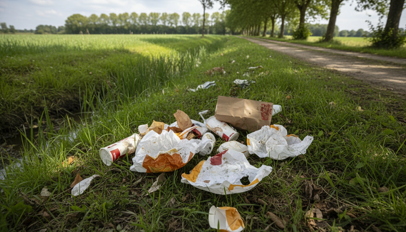 Emballages de fast-food jetés dans la nature