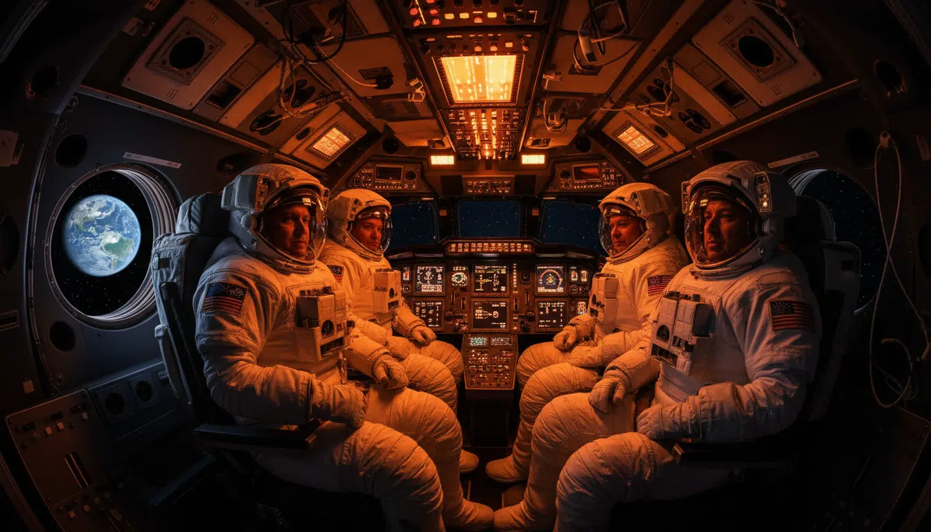 Astronautes d'Artemis 2 dans le vaisseau Orion lors de la poussée translunaire
