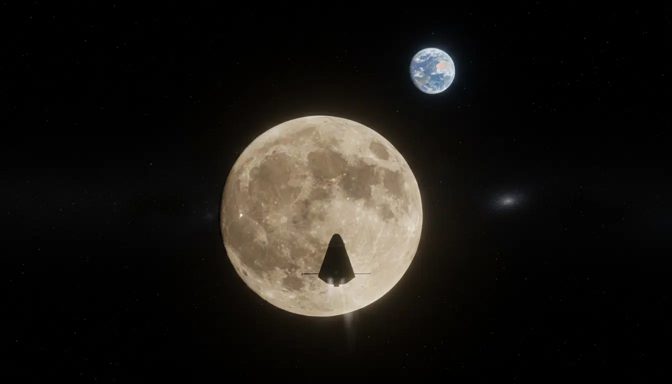 Le vaisseau Orion en route vers la Lune vue depuis l'espace