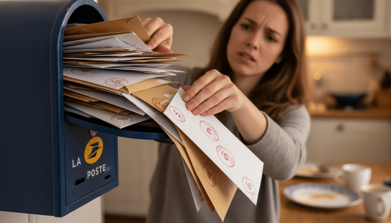 Boîte aux lettres débordant d'amendes de stationnement majorées
