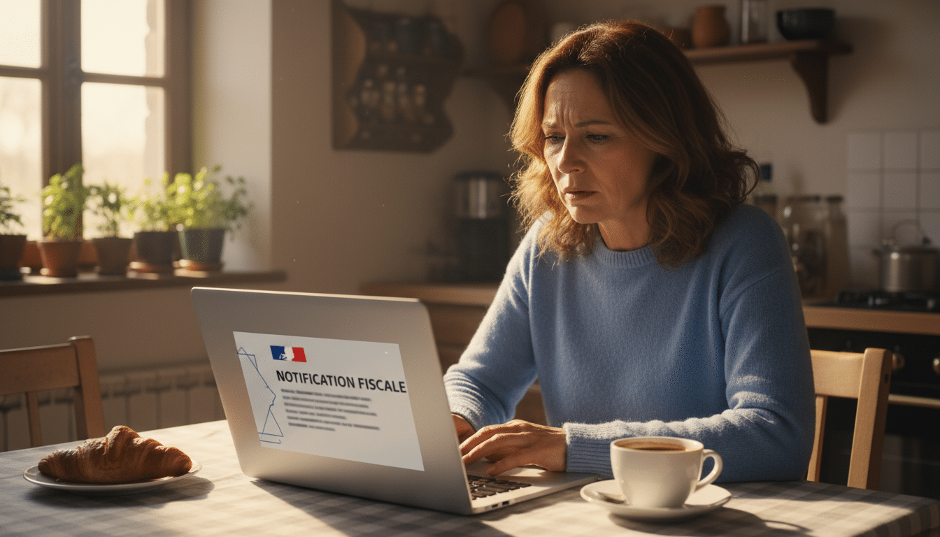 Contribuable vérifiant un mail des impôts sur son ordinateur