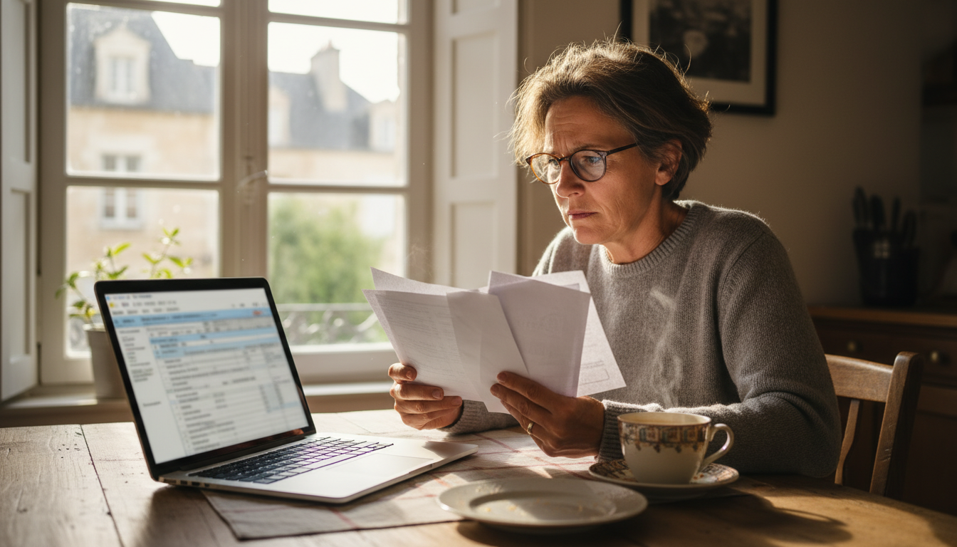 Contribuable vérifiant sa déclaration d'impôts sur un ordinateur