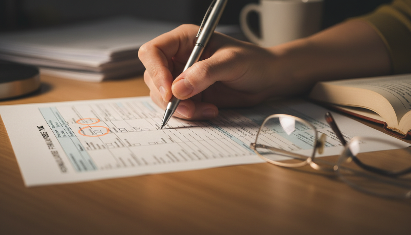 Formulaire de déclaration d'impôts avec cases à cocher