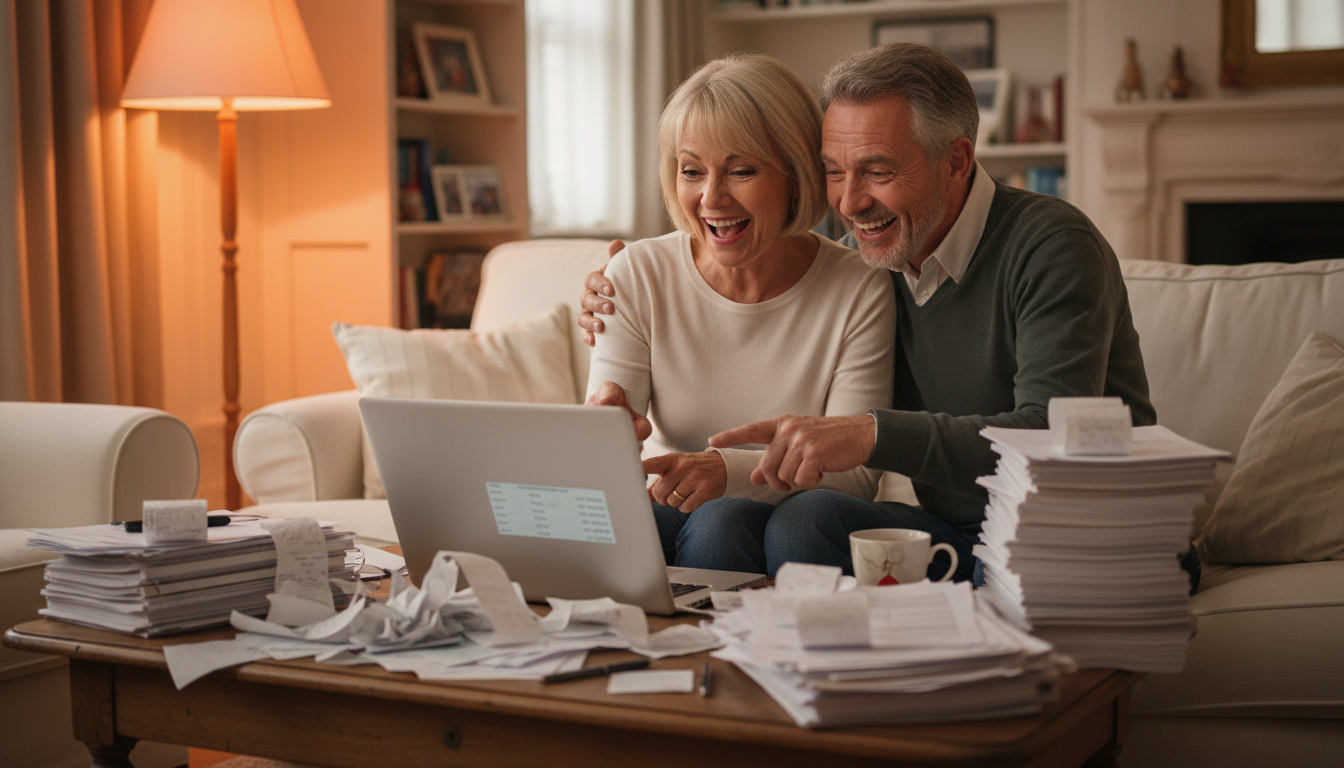 Couple vérifiant ensemble leur déclaration fiscale en ligne