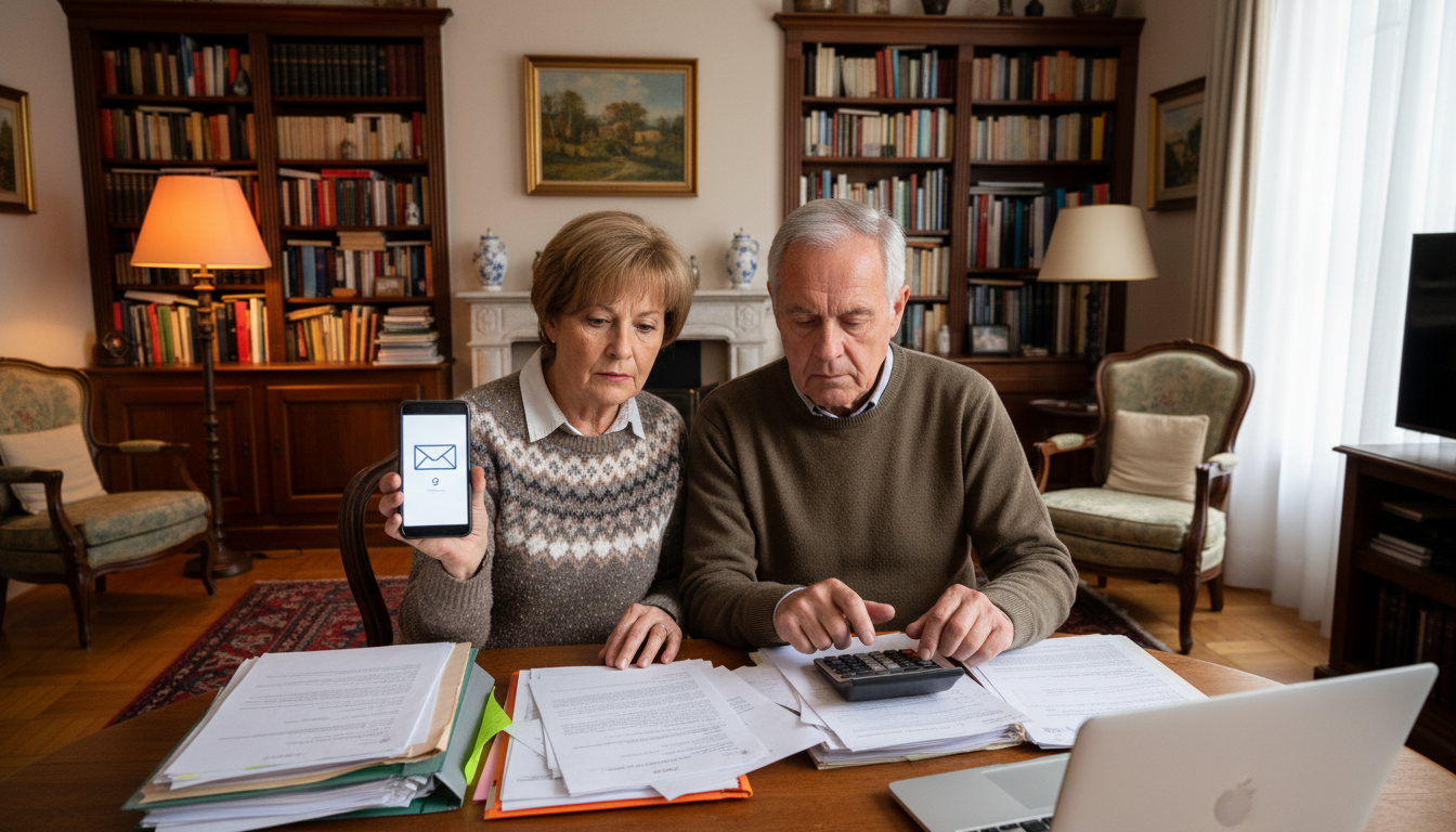 Couple de retraités vérifiant leur déclaration d'impôts ensemble