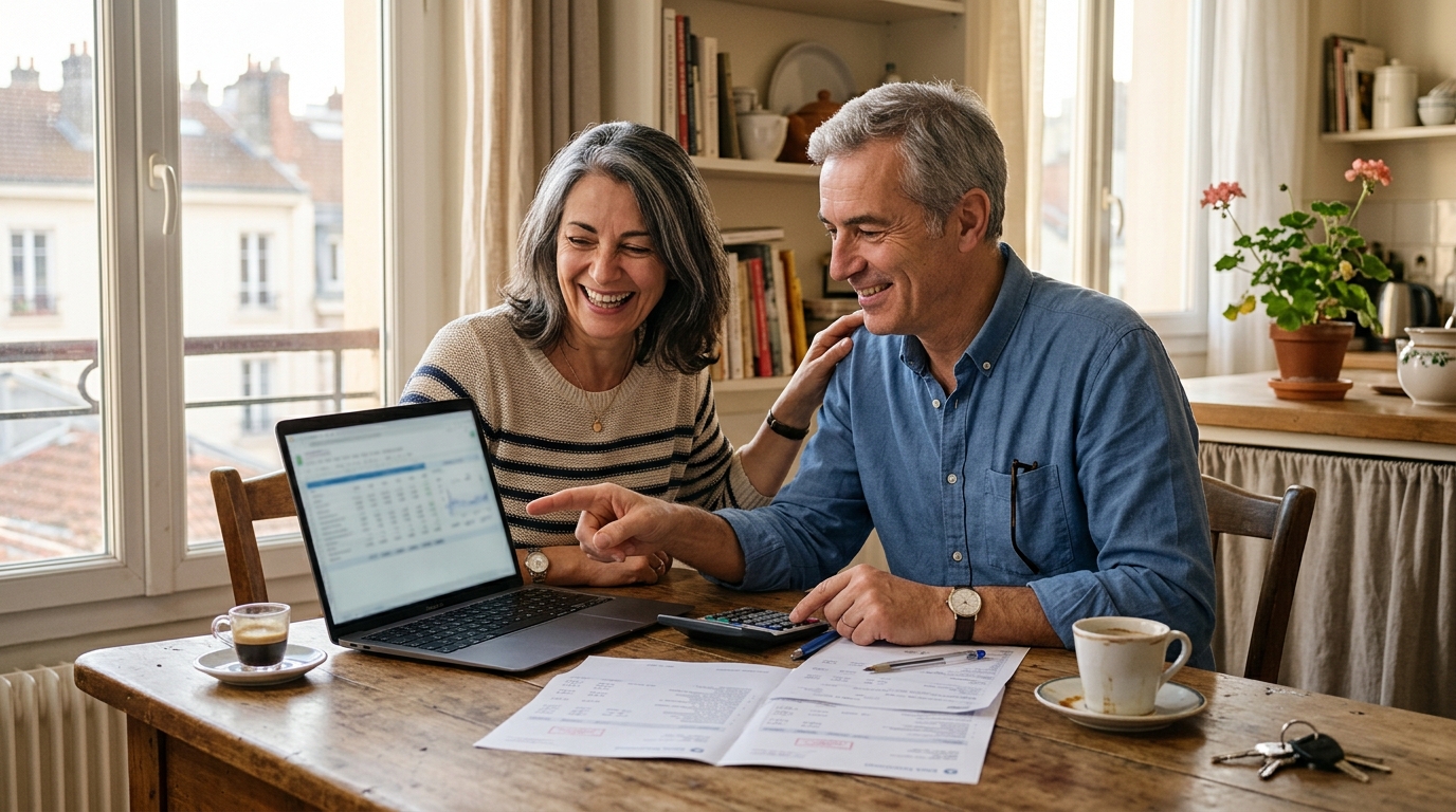 Couple vérifiant leurs comptes bancaires pour la déclaration fiscale