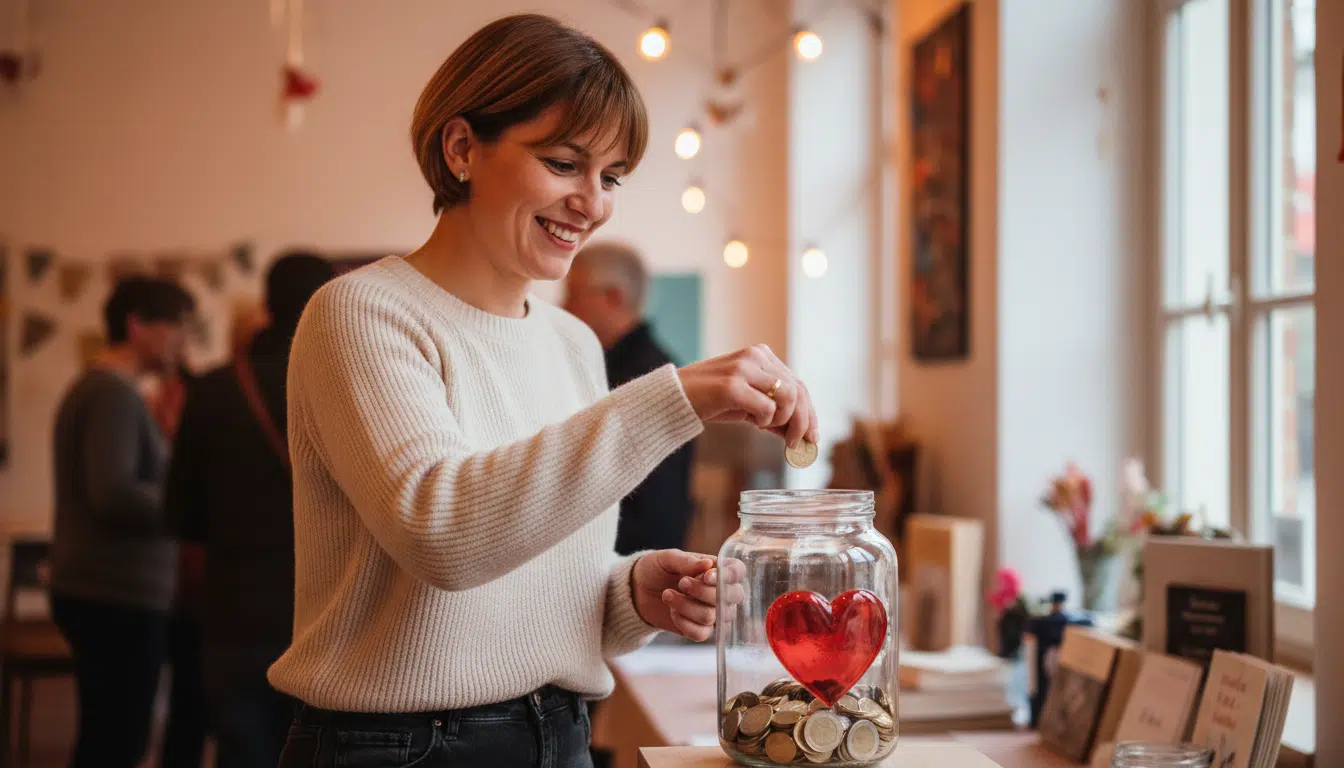Femme faisant un don à une association caritative
