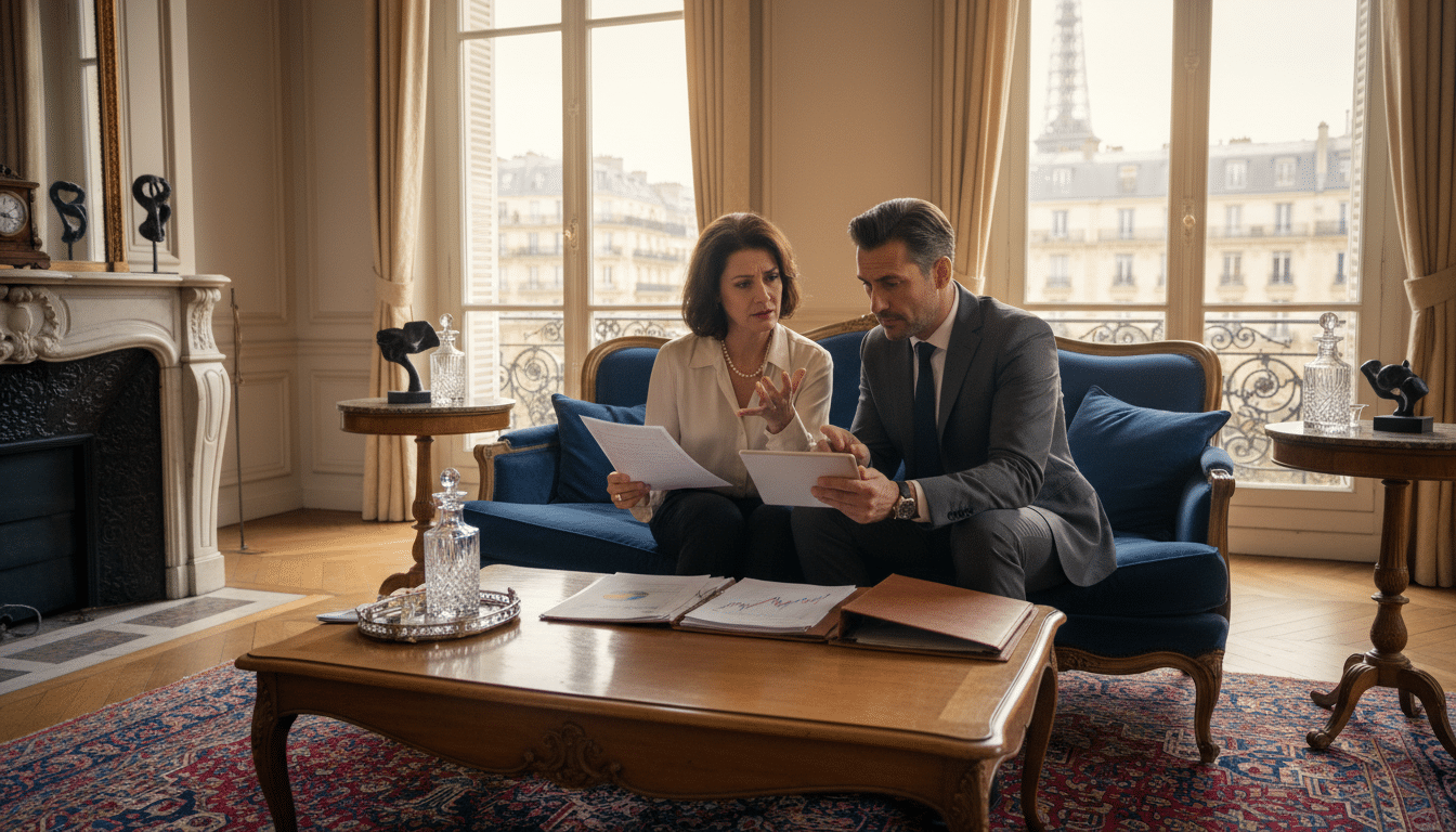 Couple aisé consultant un conseiller fiscal à domicile