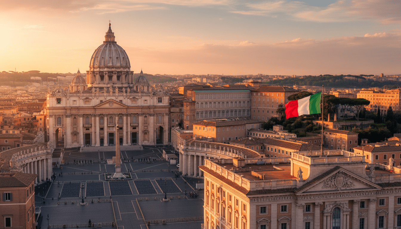 Vue du Vatican et de Rome au coucher du soleil