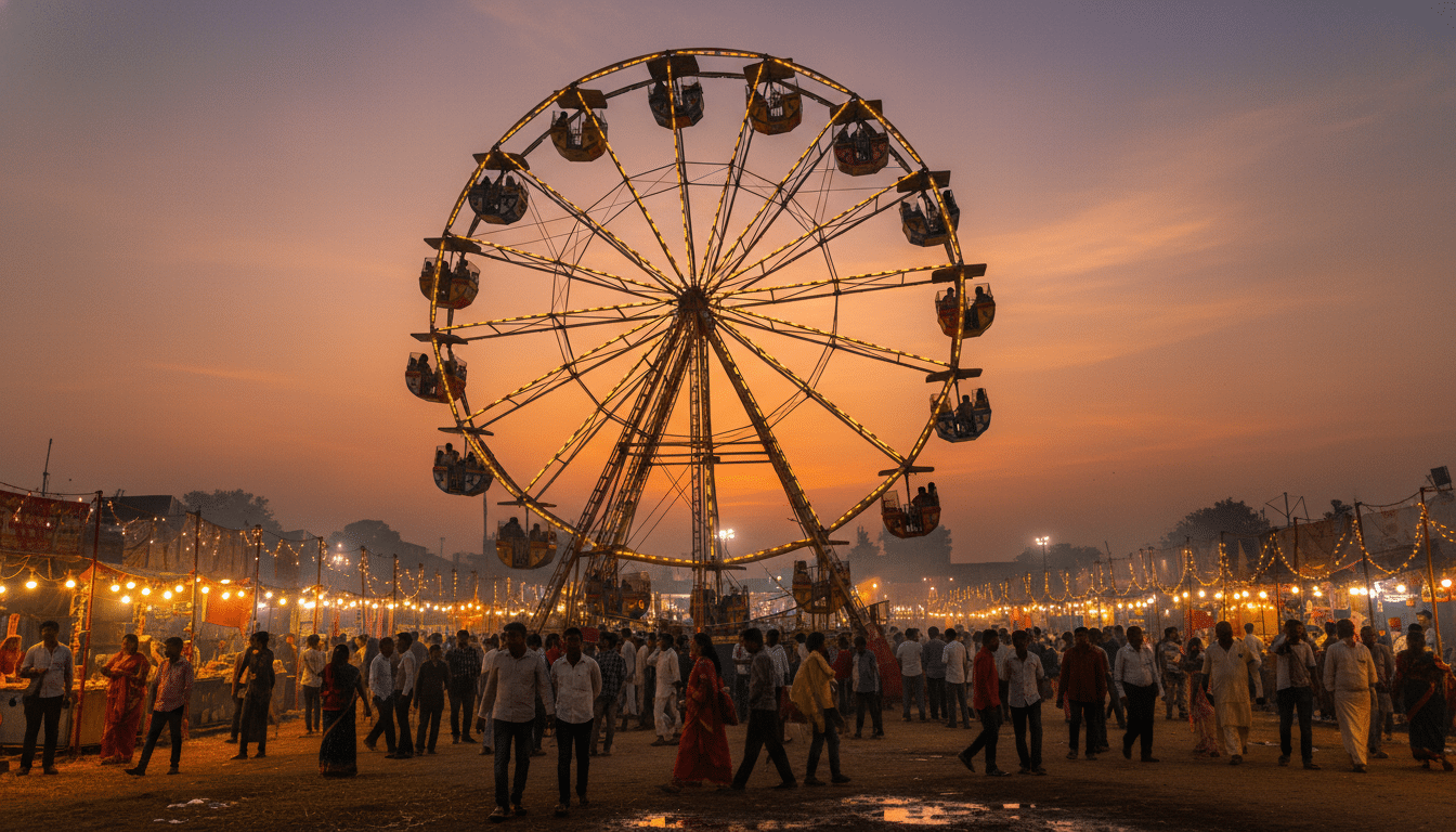 Grande roue surchargée lors d'une foire en Inde
