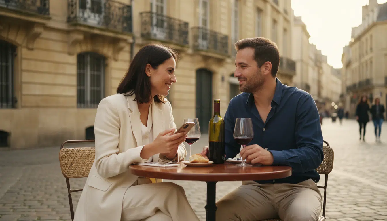 Couple à une terrasse de café à Bordeaux