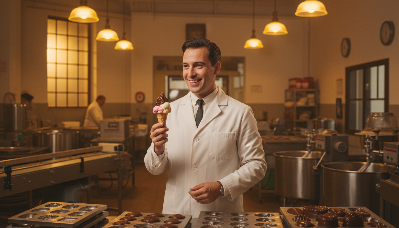 Ingénieur italien testant un cône de glace