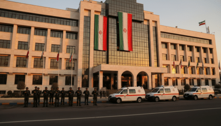 Hôpital de Qom en Iran avec gardes militaires