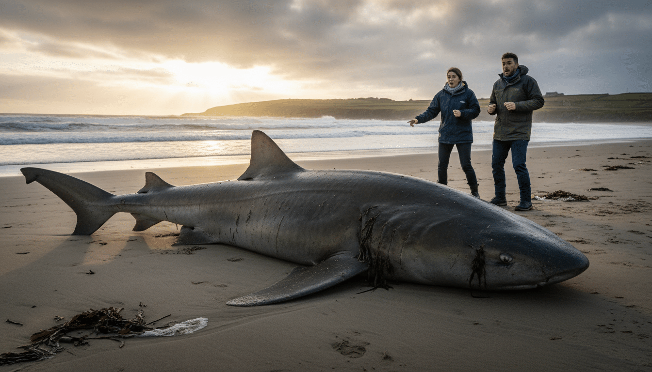 Carcasse de requin du Groenland échouée sur une plage irlandaise