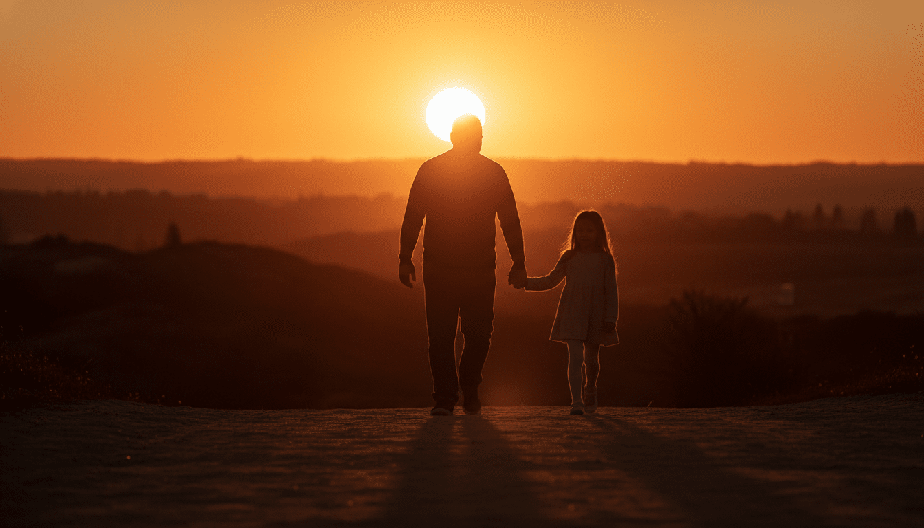 Deux silhouettes marchant ensemble au coucher du soleil