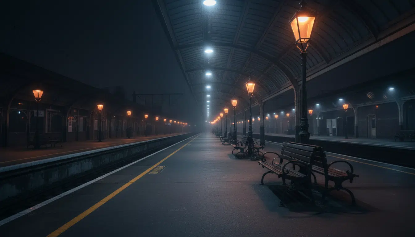 Quai de gare vide la nuit à Londres
