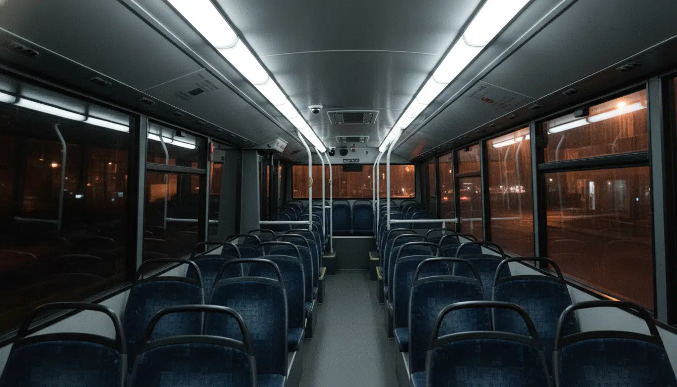 Intérieur d'un bus de nuit londonien en vidéosurveillance