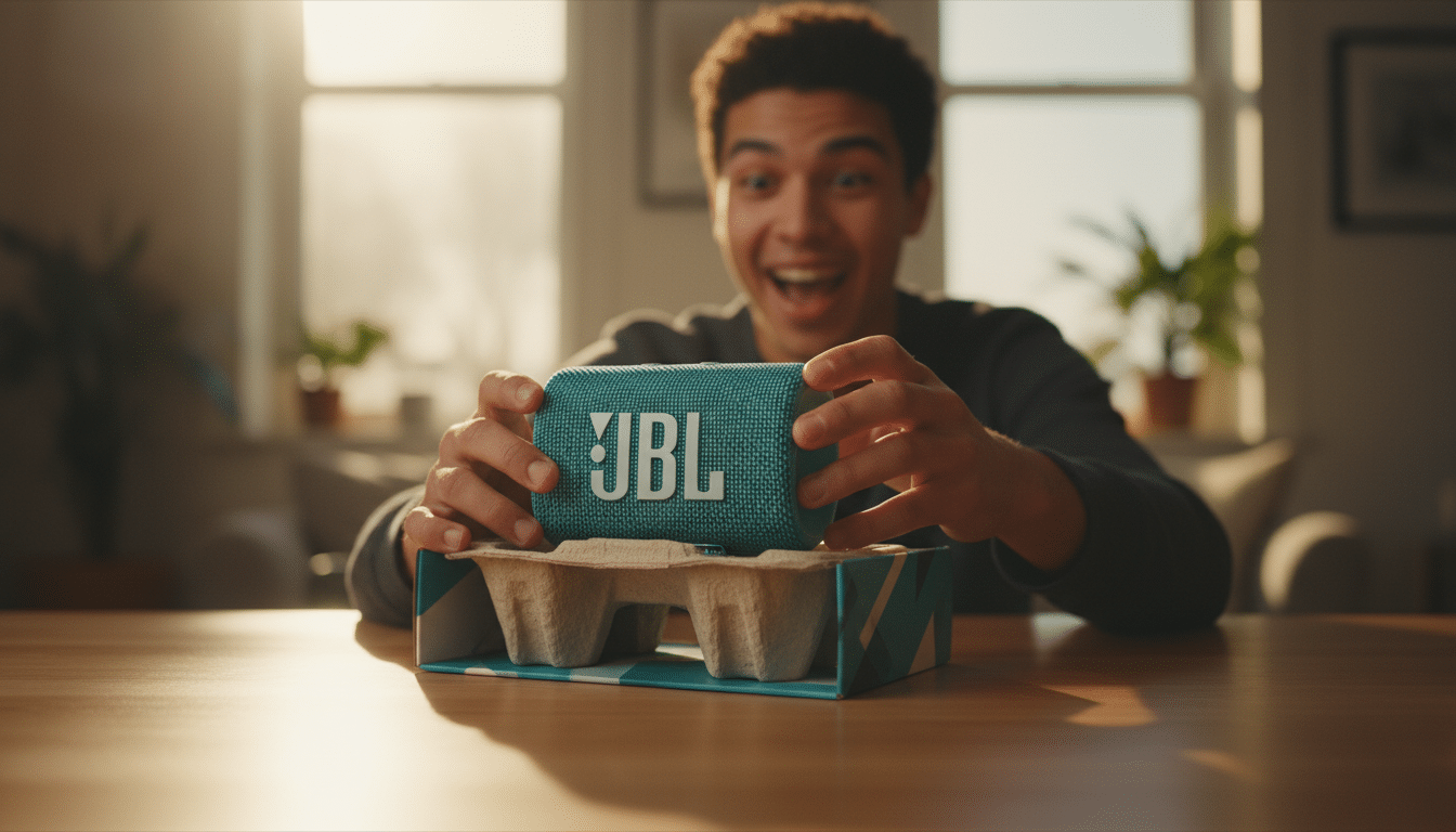 Déballage de l'enceinte JBL Flip 7 sur une table