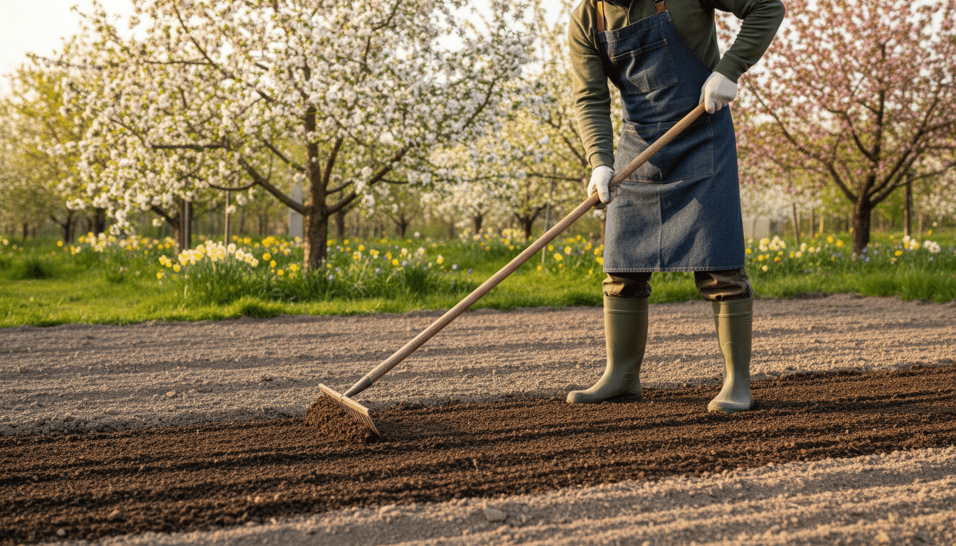 Épandage en surface de compost de fientes au jardin