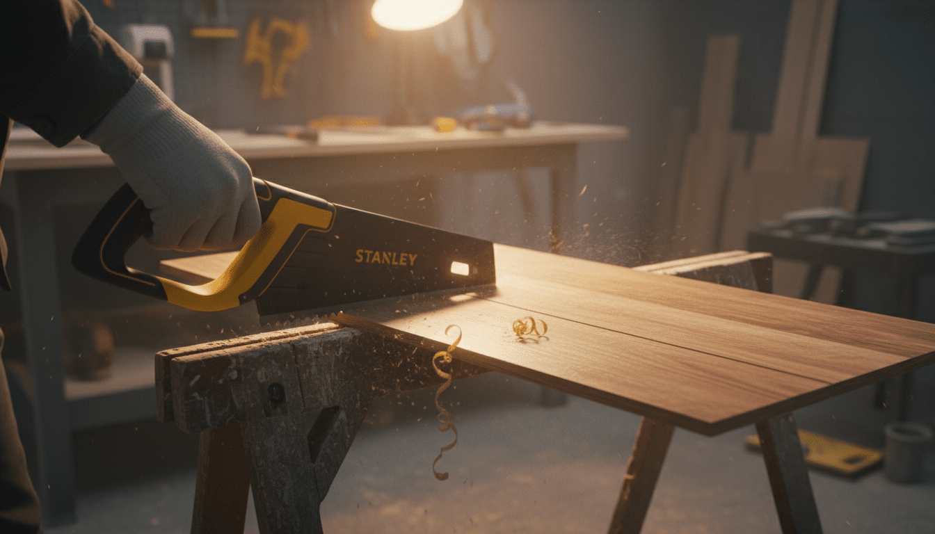 Scie égoïne Stanley découpant du stratifié avec précision