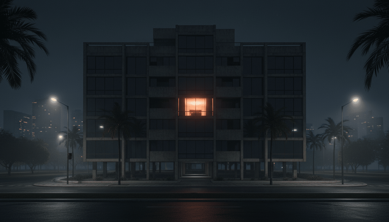 Immeuble brésilien de nuit avec fenêtre éclairée