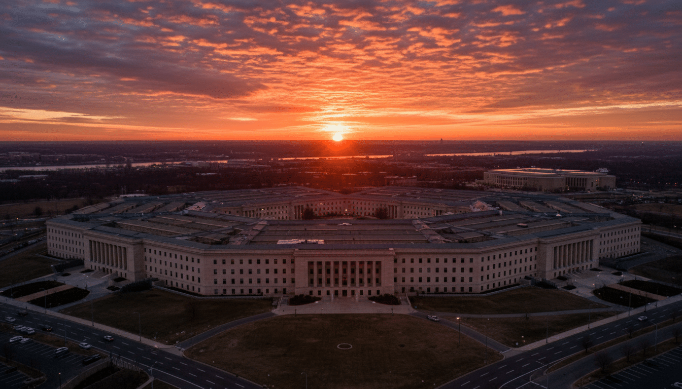 Le Pentagone vu du ciel au coucher du soleil