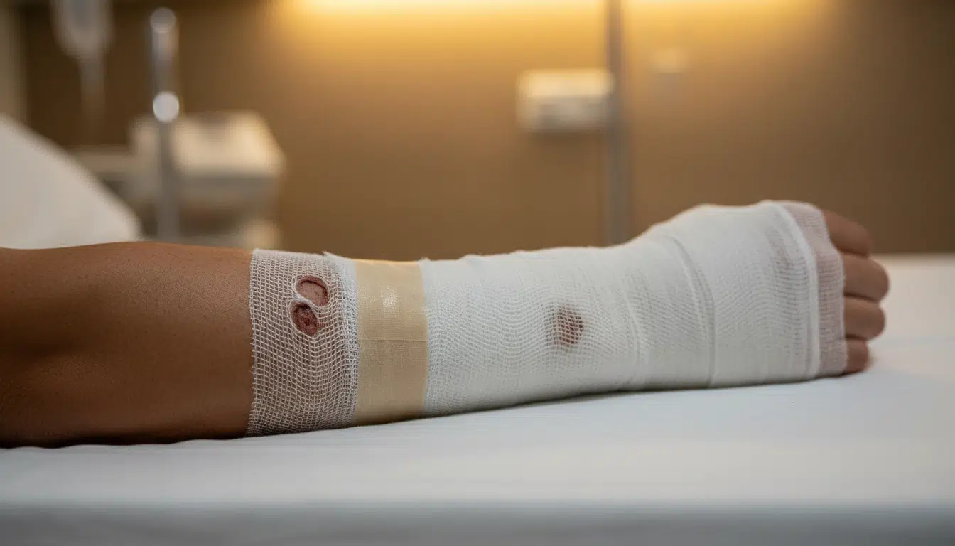 Bras bandé avec des blessures de morsure de chien