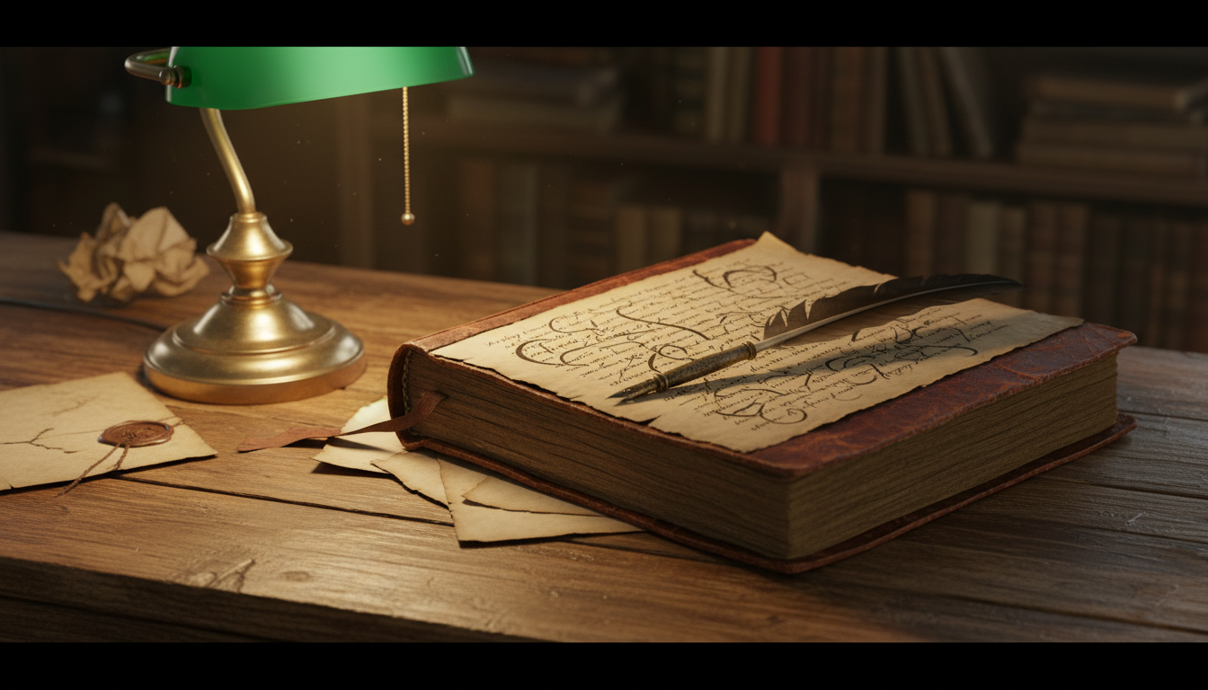 Journal intime manuscrit ouvert sur un bureau en bois