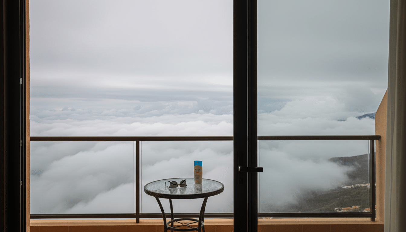 Balcon d'hôtel à Tenerife avec ciel couvert