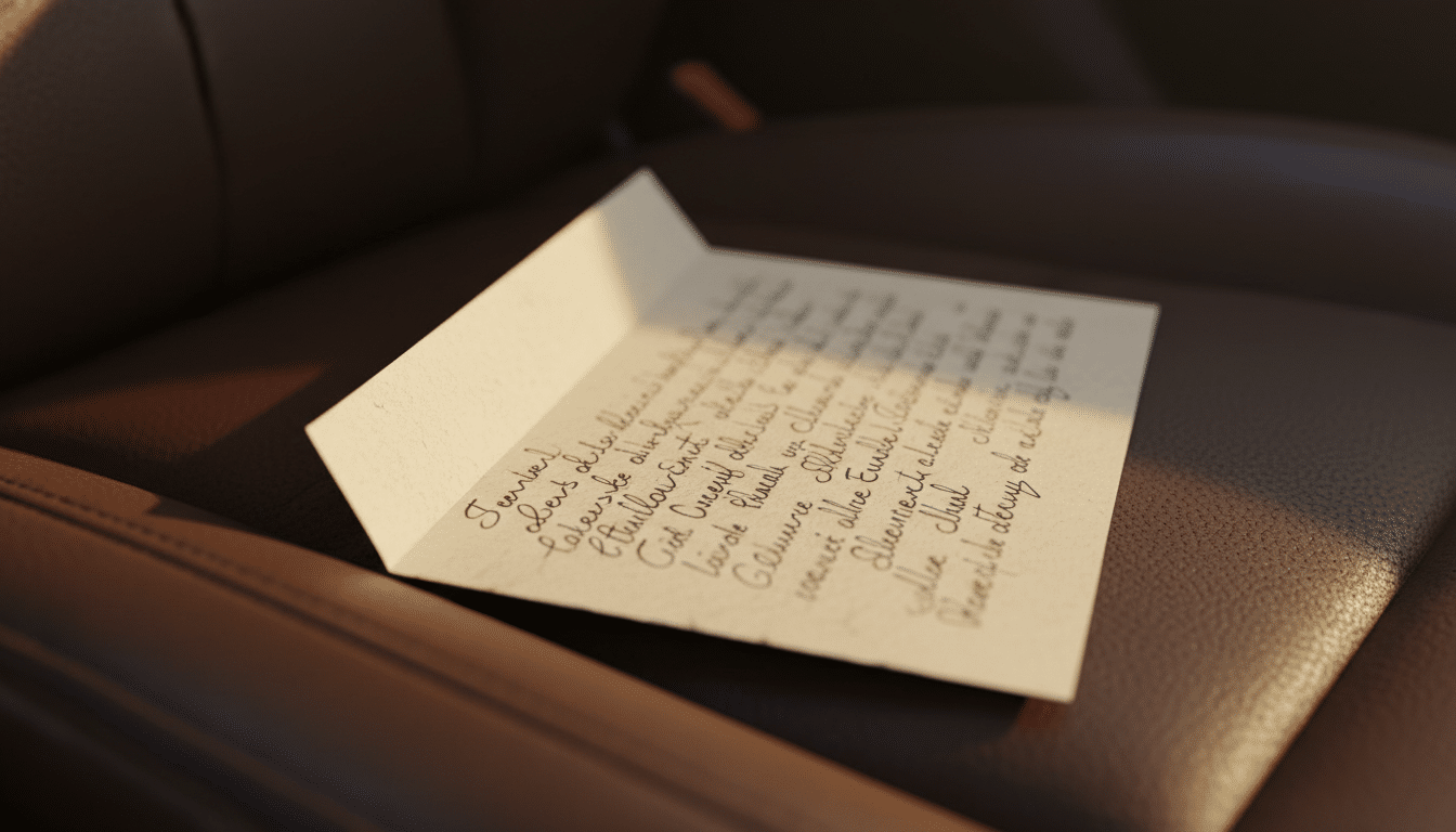 Lettre d'amour manuscrite posée sur un siège en cuir