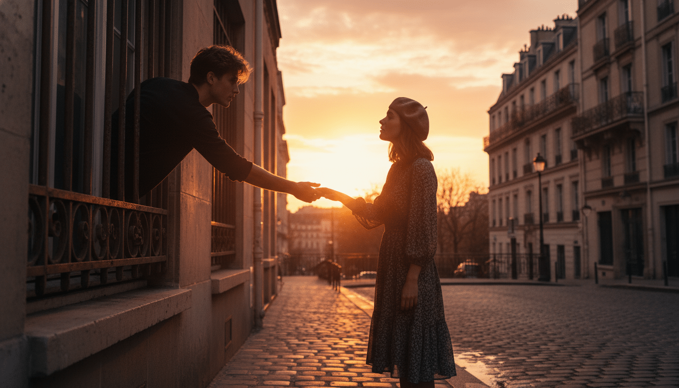Silhouette d'un couple séparé par une fenêtre grillagée