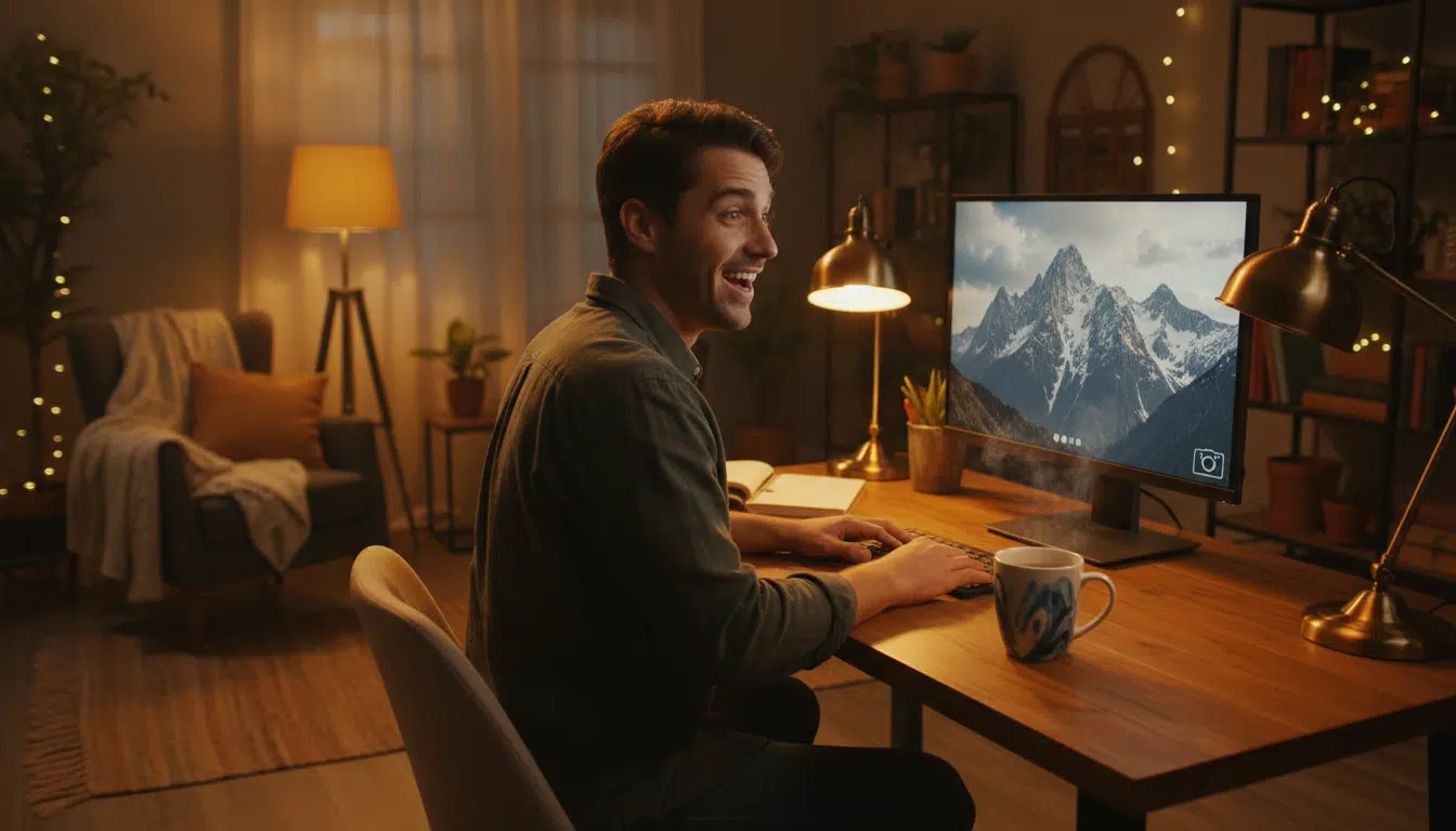 Internaute surpris devant un flux webcam de montagne