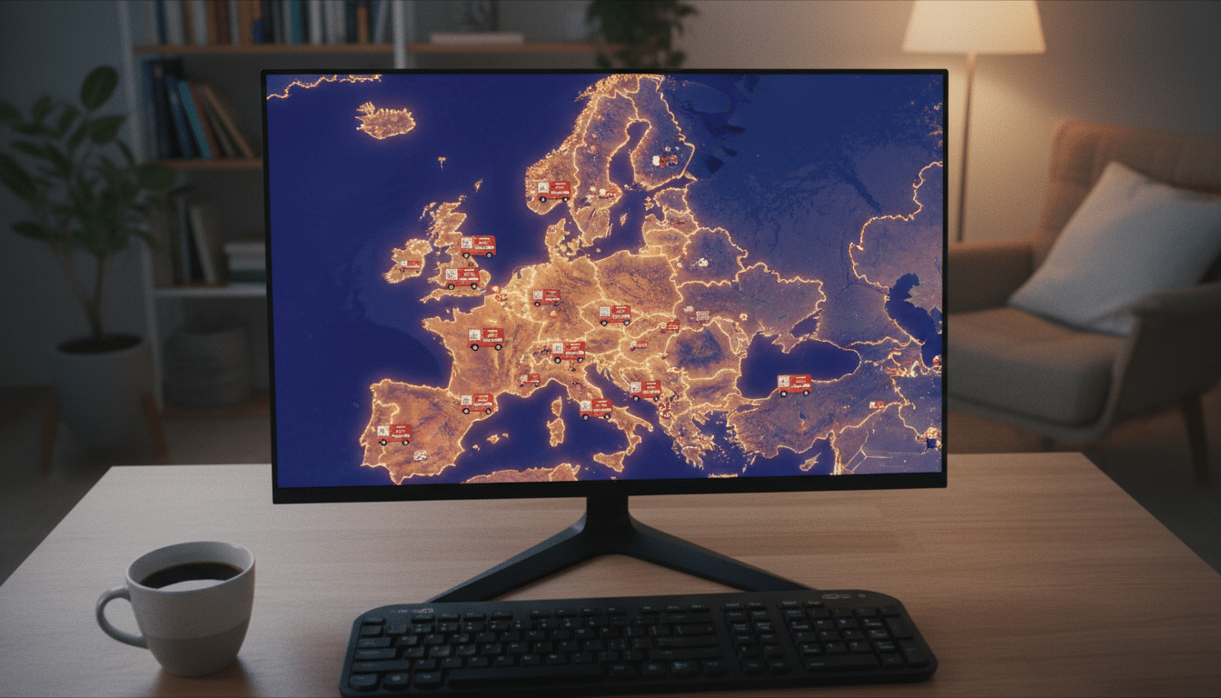 Carte interactive d'Europe avec marqueurs de camions pizza