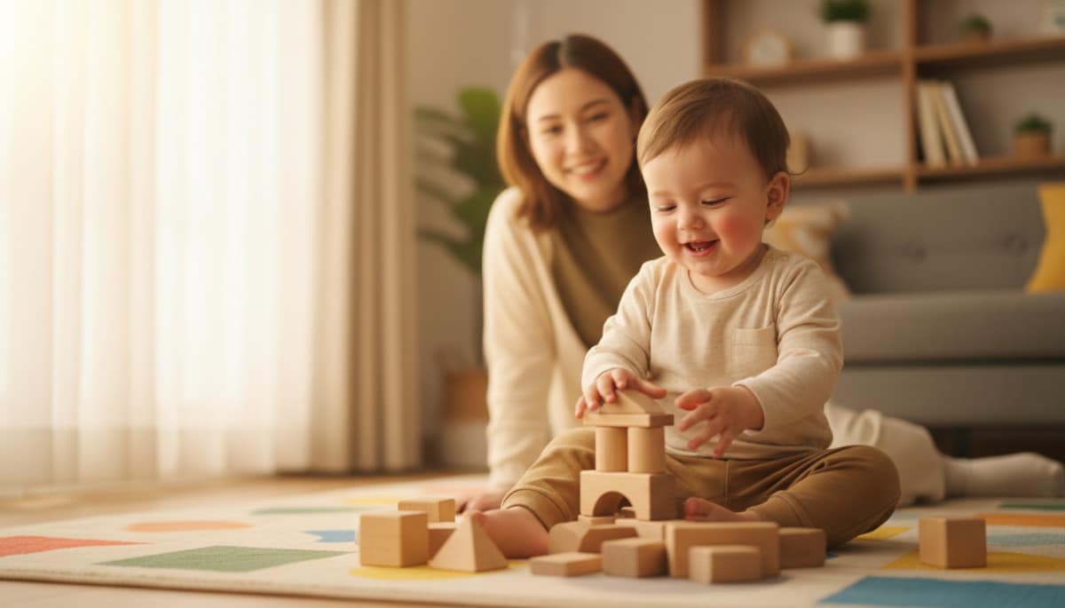 Jeune enfant jouant avec des blocs en bois