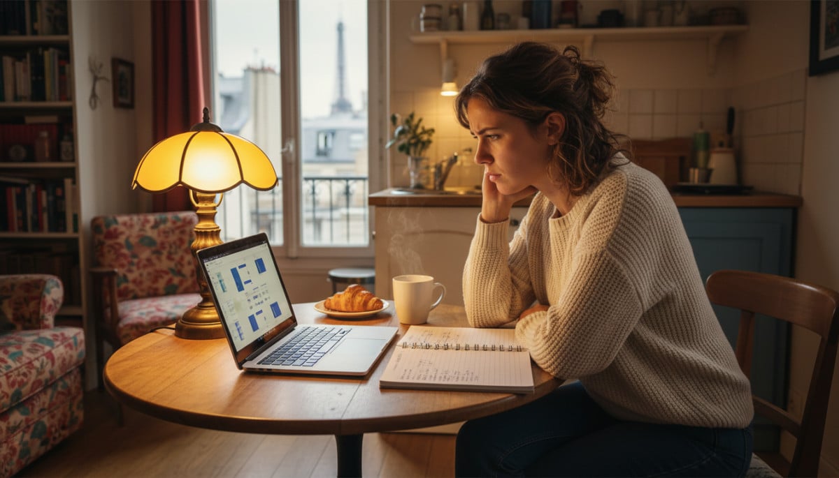 Jeune femme gérant son budget sur ordinateur portable