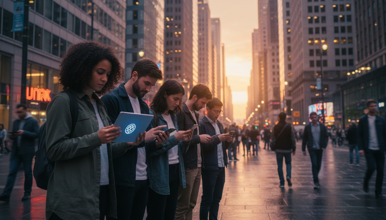 Jeunes connectés aux logos numériques