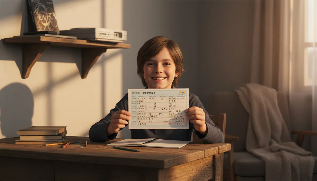 Enfant fier montrant ses bons résultats scolaires