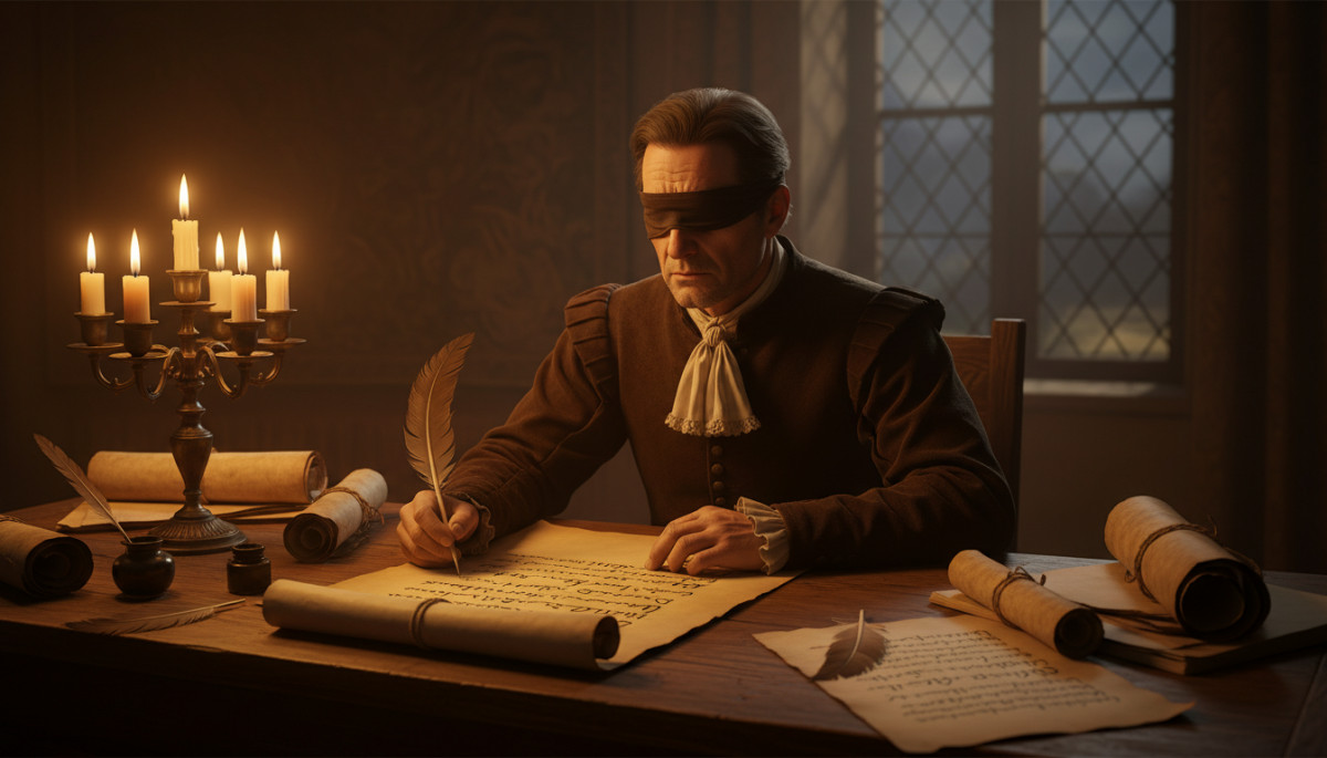 John Milton aveugle écrivant Le Paradis perdu à la bougie