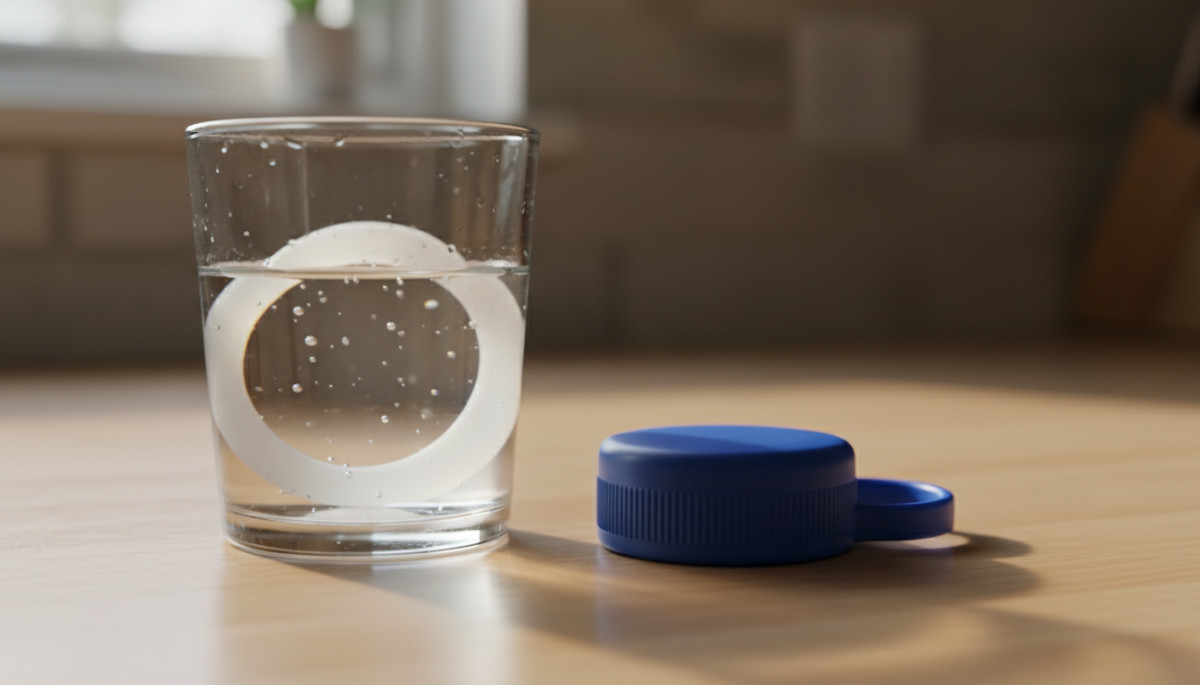 joint silicone trempant dans un verre de vinaigre blanc