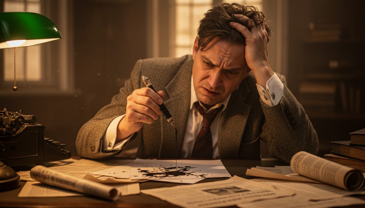 Journaliste hongrois frustré par son stylo-plume qui fuit