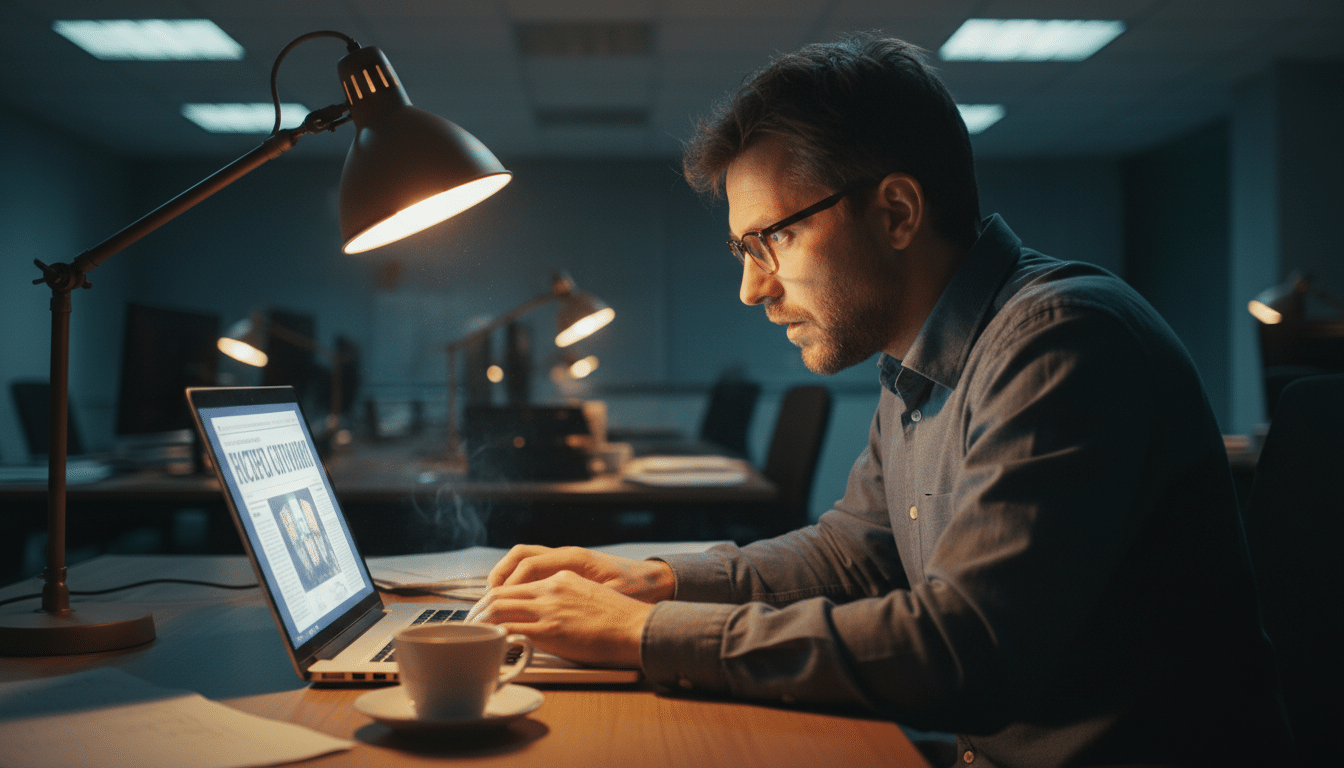 Journaliste rédigeant un titre sensationnaliste sur la viande