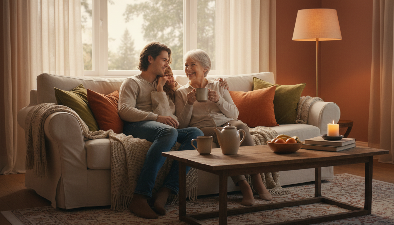 Moment de vie quotidienne dans un salon chaleureux