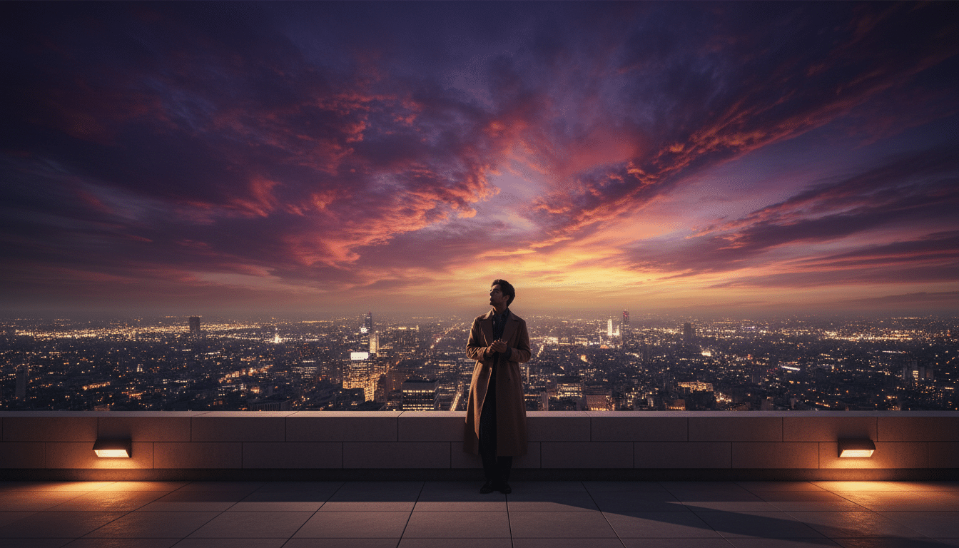 Personne seule contemplant le ciel au crépuscule