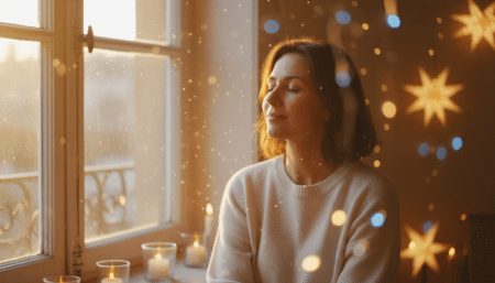 Personne baignée de lumière dorée dans une ambiance mystique