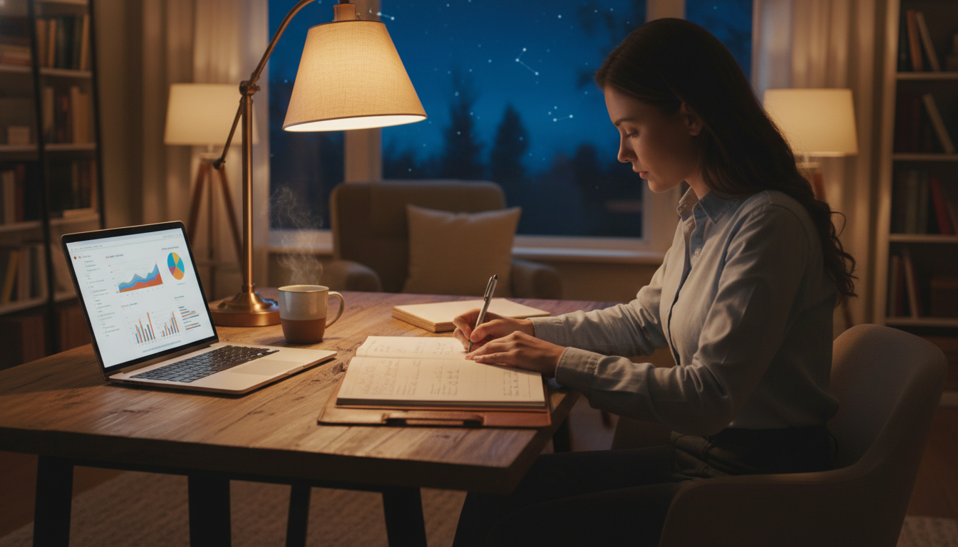 Personne planifiant ses finances dans un bureau chaleureux