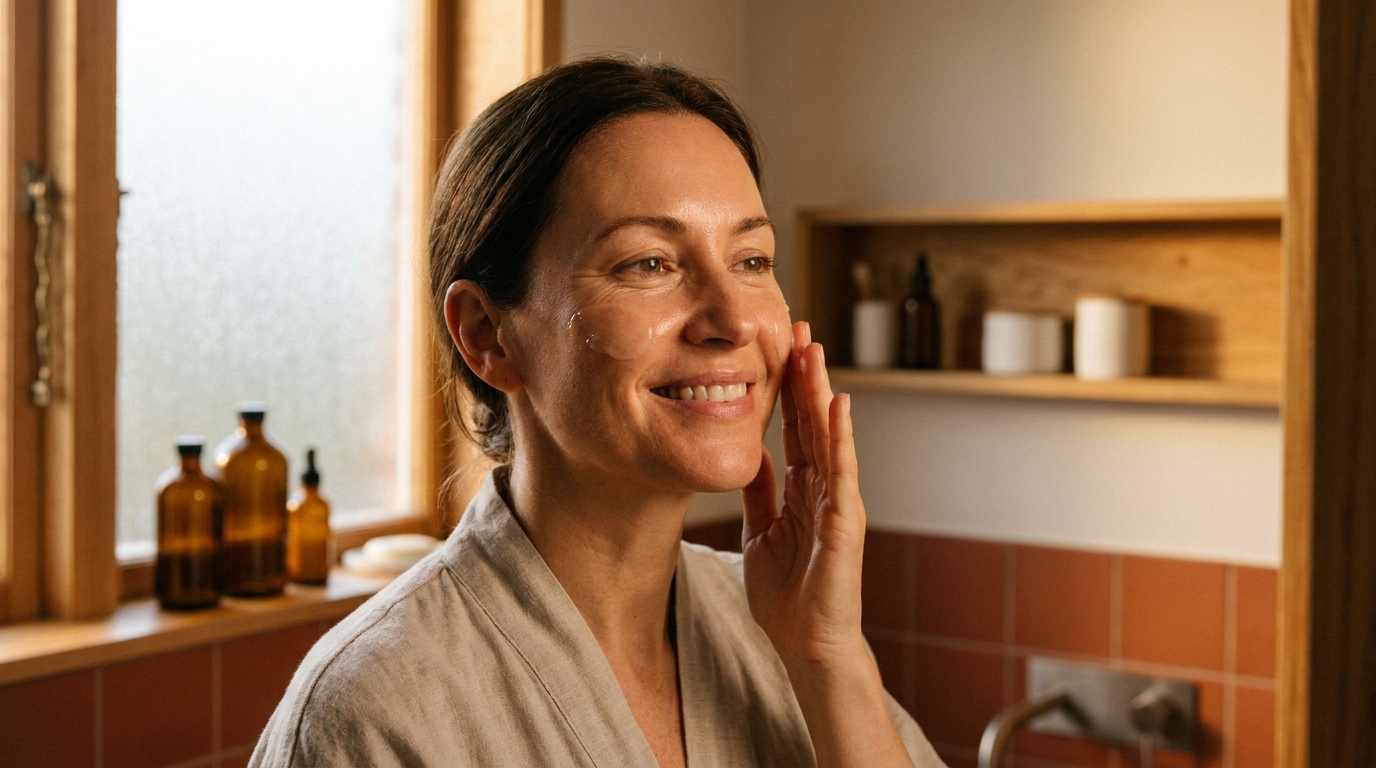 Femme appliquant une crème gel-crème hydratante sur sa joue